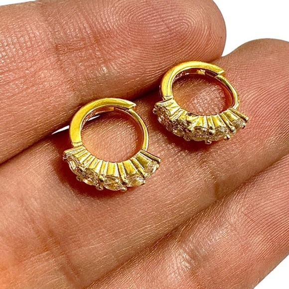 6mm Gold Plated Sterling Silver Hoop Earrings | 925 Small Huggie Hoops | CZ - Picture 2 of 8